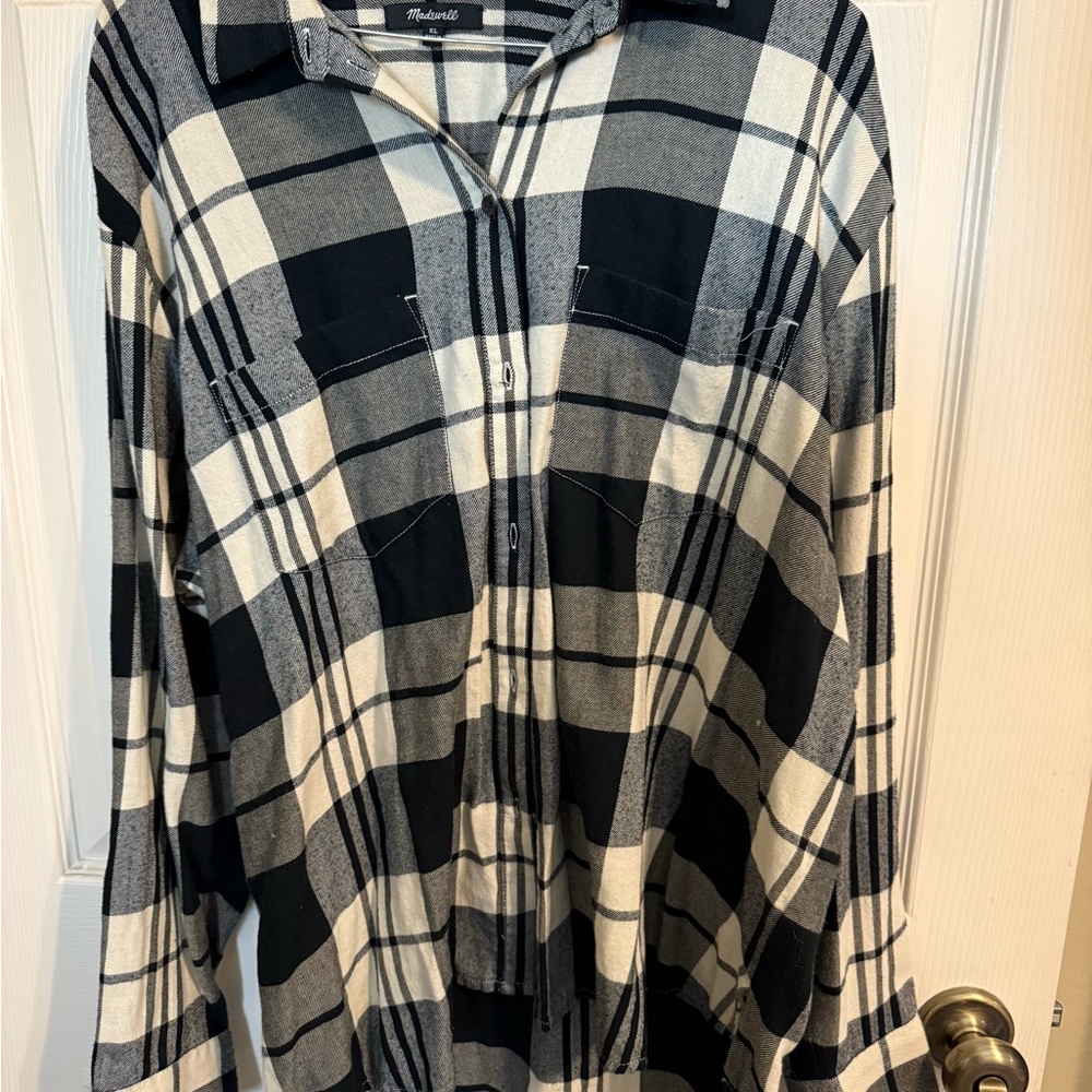 Madewell Cream and Black Plaid Shirt